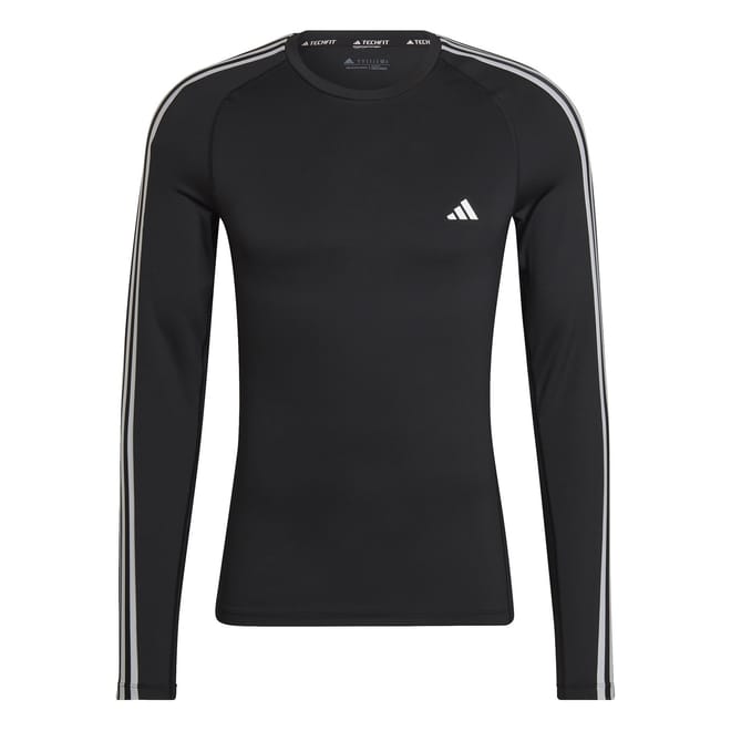 Mens Techfit 3 Stripe Long Sleeve T-Shirt