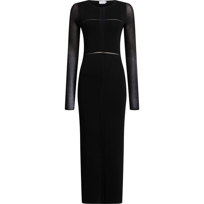 Sheer Detail Crew Neck Midi Dress