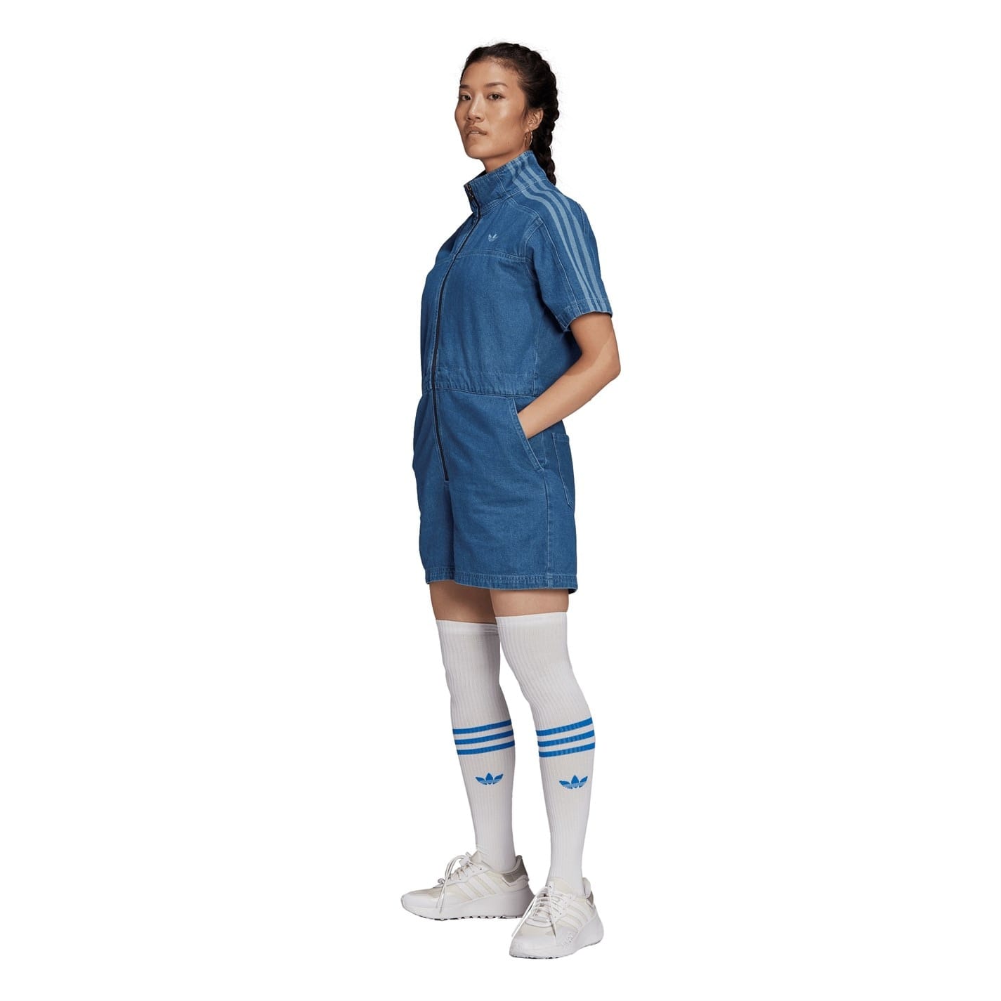 Blue adidas Originals Logo Short Sleeve Playsuits Get The Label