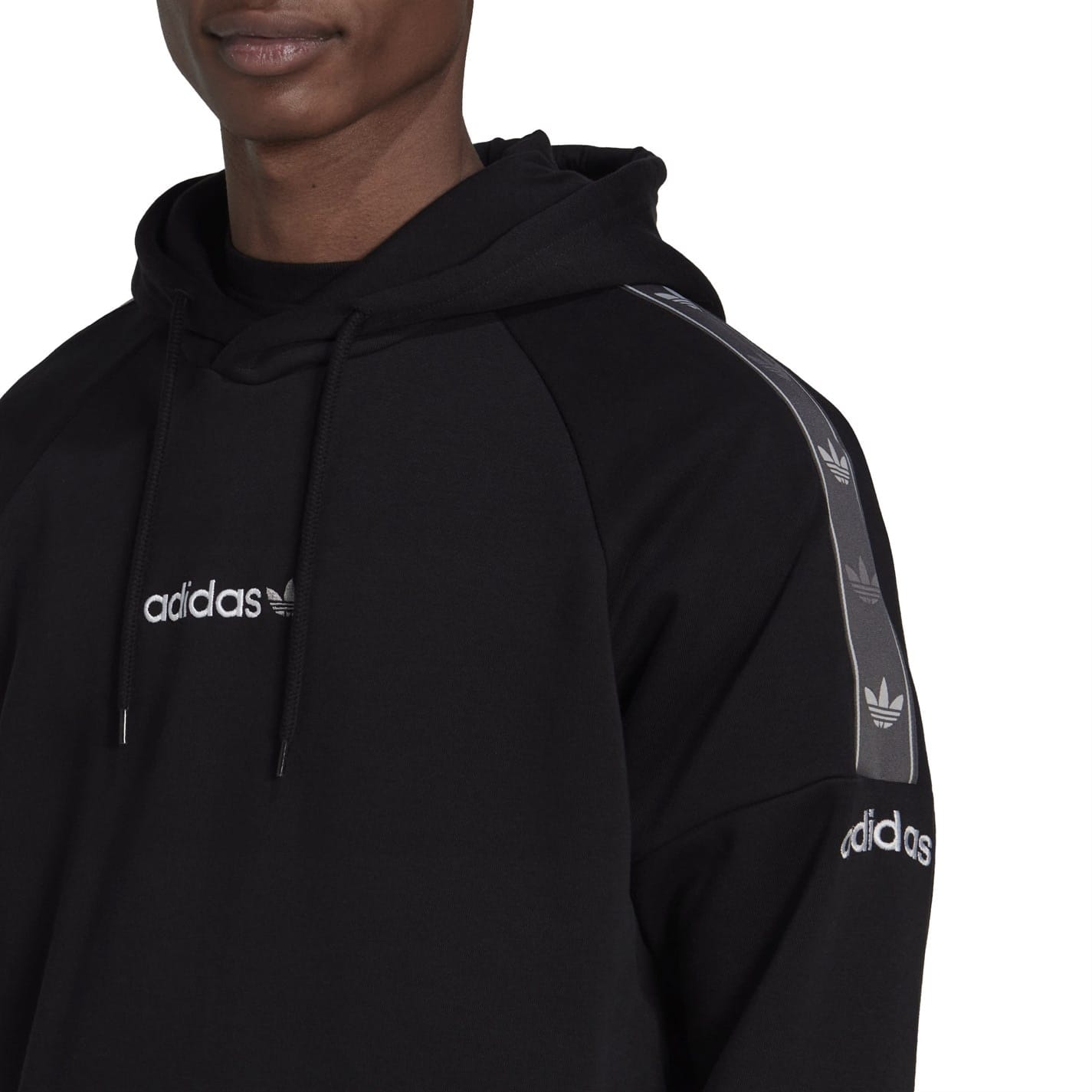 Black adidas Originals Mens Original Tape Fleece Hoodie Get The Label