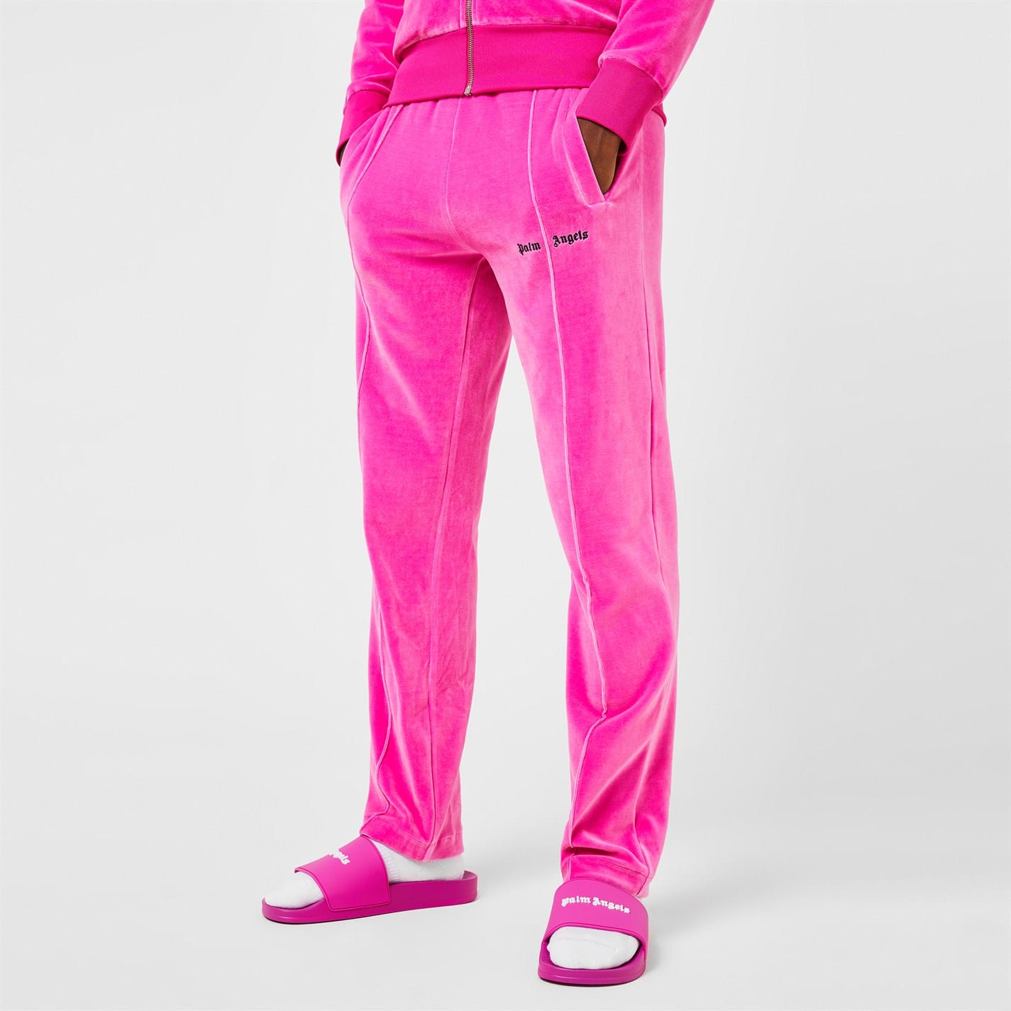 Pink velvet track pants sale