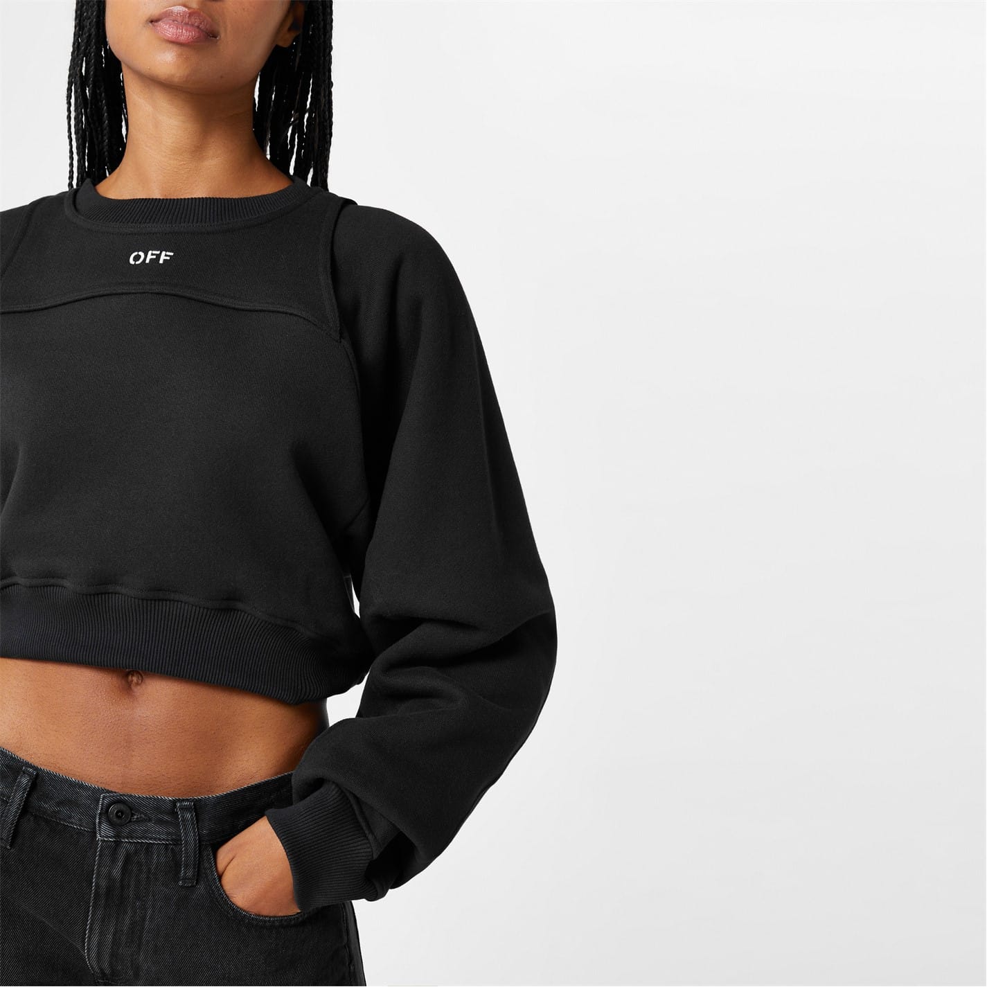 Black cropped crew neck sweater best sale