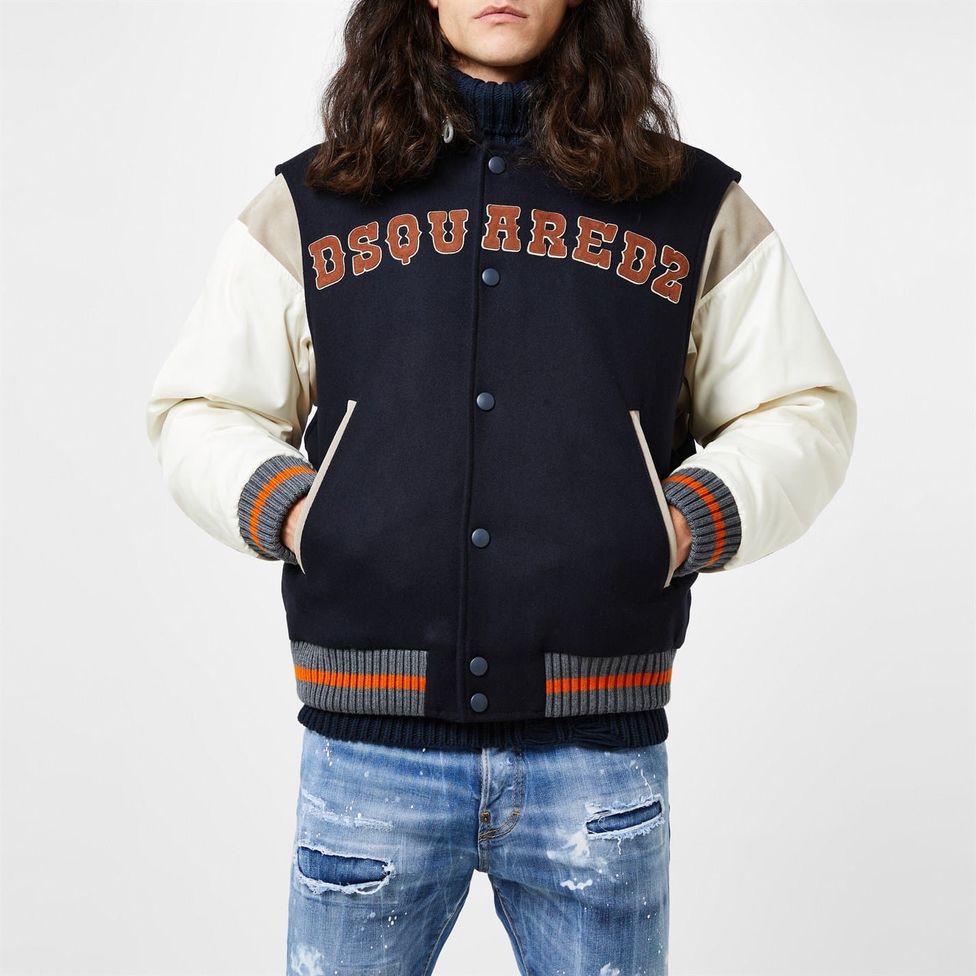 Varsity hooded bomber jacket sale