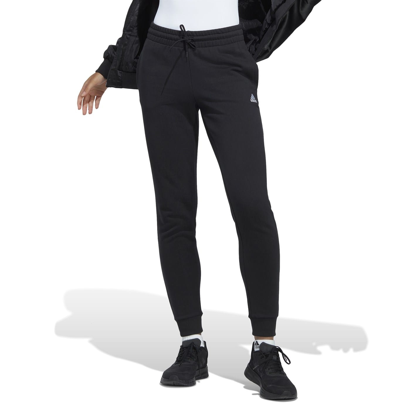 Black adidas Womens Linear Slim Fit Cotton Joggers Get The Label