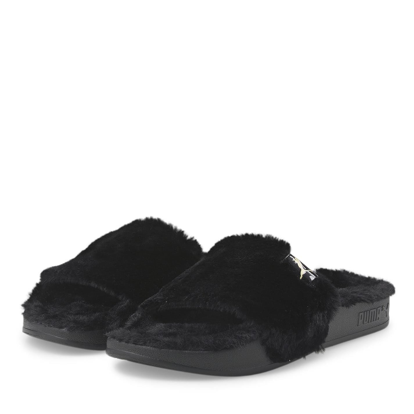 Black Puma Fluffy Sliders Get The Label