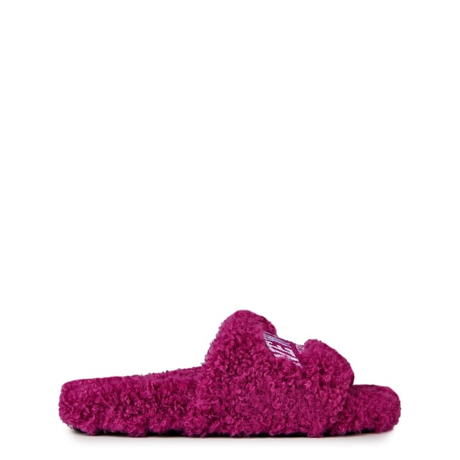 Fur Slide Sandals with Lettering
