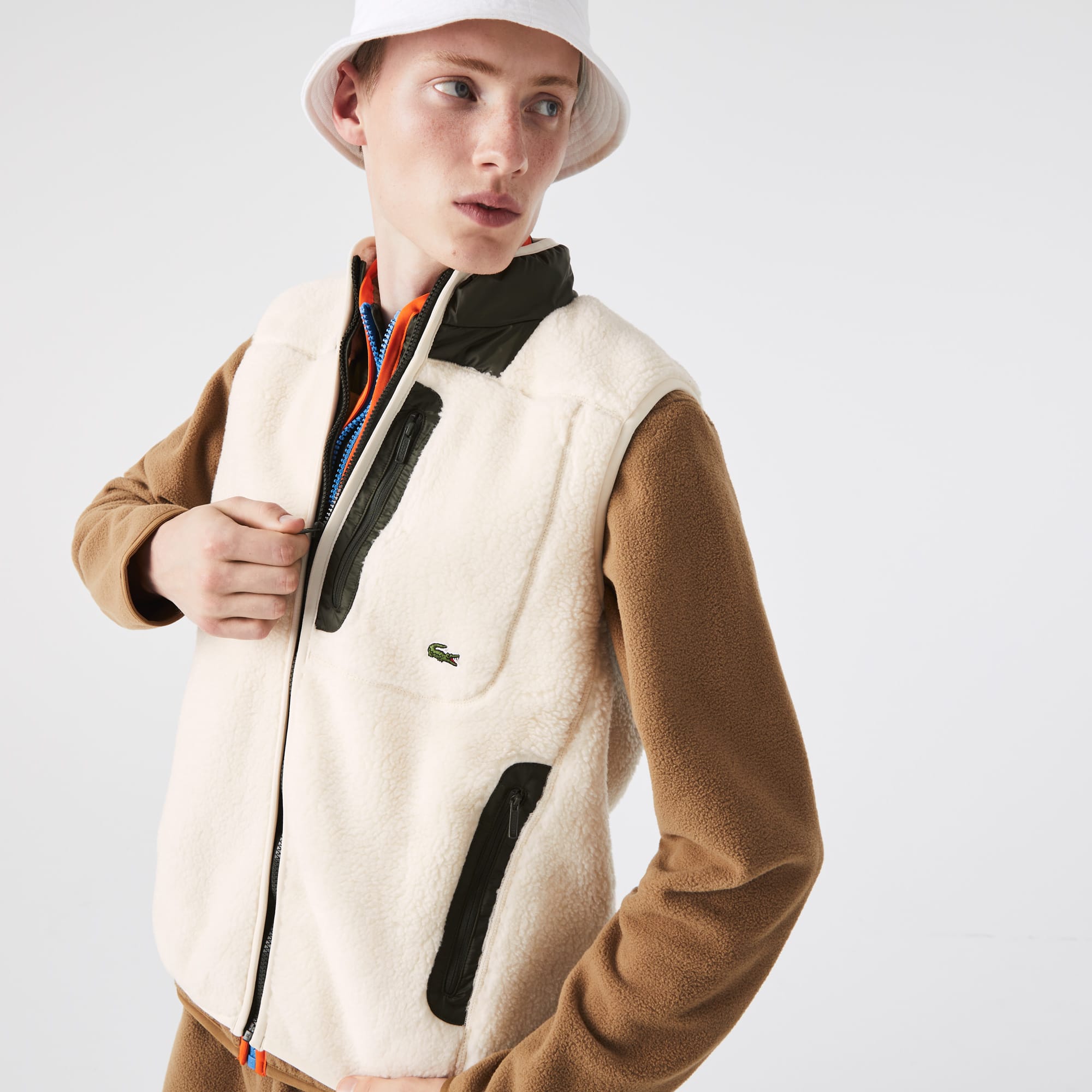 Lacoste Men's Mens Sherpa Fleece Vest - Cream - Size: 42/Regular