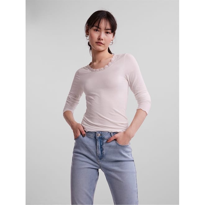 Long Sleeve Scoop Neck Lace T-Shirt