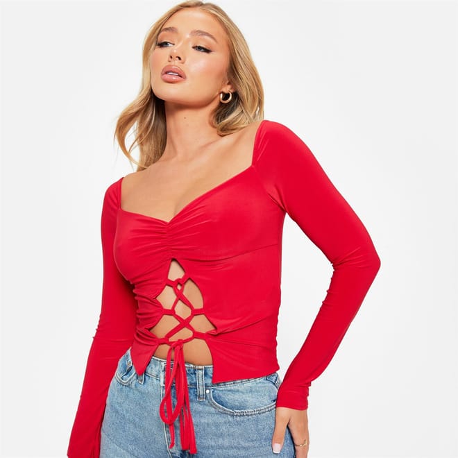 Lace Up Ruched Bust Double Layered Crop Top