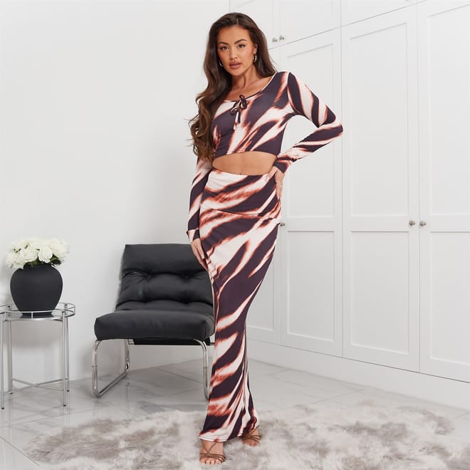 Printed Slinky Maxi Skirt Co Ord