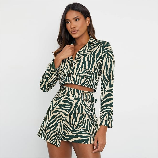 Cropped Zebra Printed Blazer