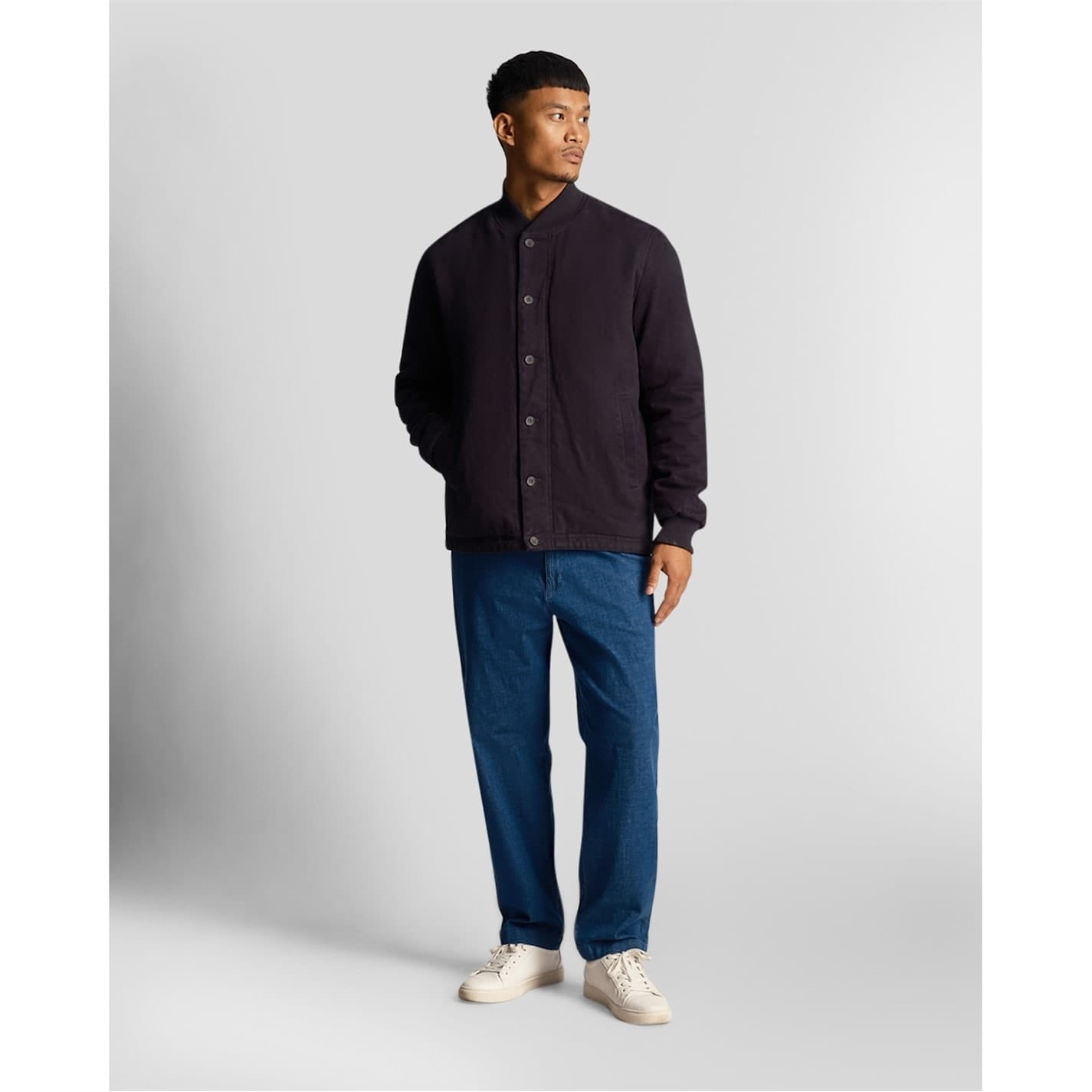 Lyle And Scott Petite Collared Neck Bomber Jacket in Blue