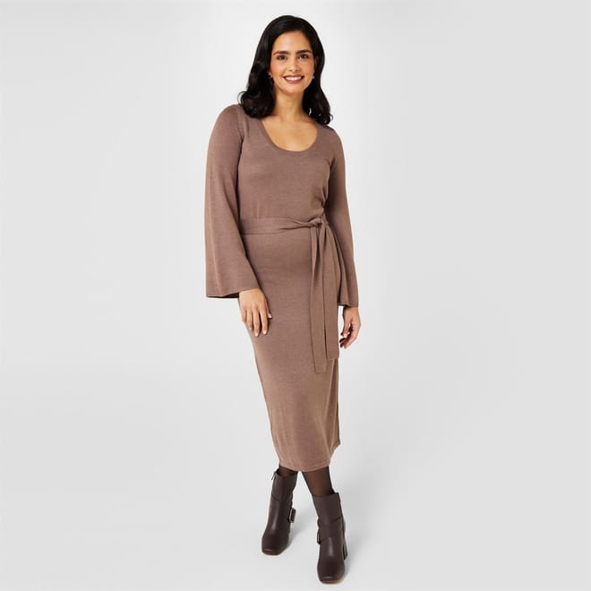 Rib Knit Scoop Neck Midi Sweater Dress