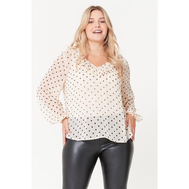 Ruffle Neck Spot Blouse