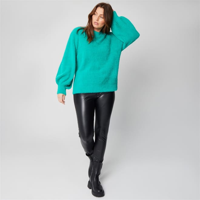 Fluffy Knit Relaxed Fit Crew Neck Sweater