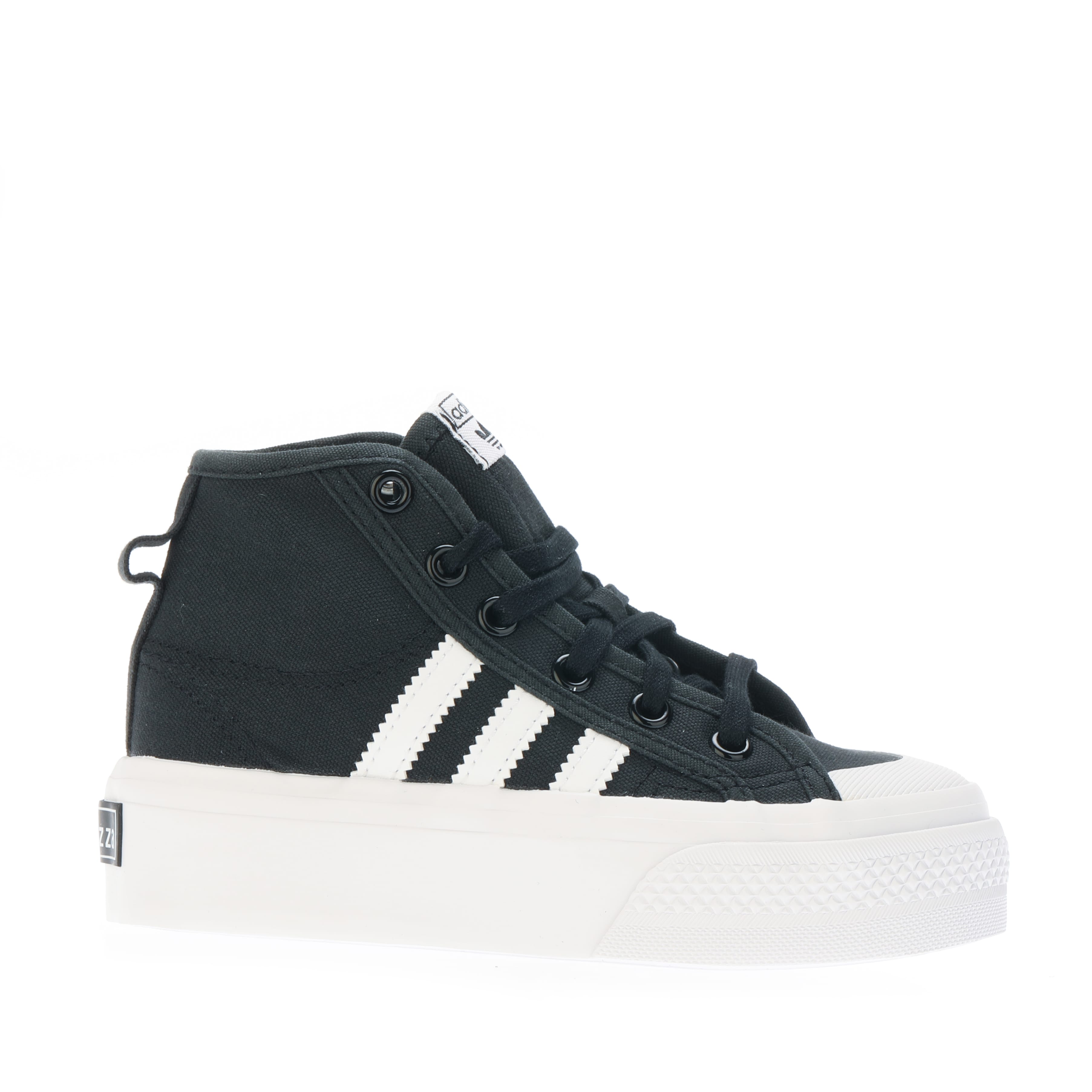 Black White adidas Originals Childrens Nizza Platform Mid Trainers Get The Label