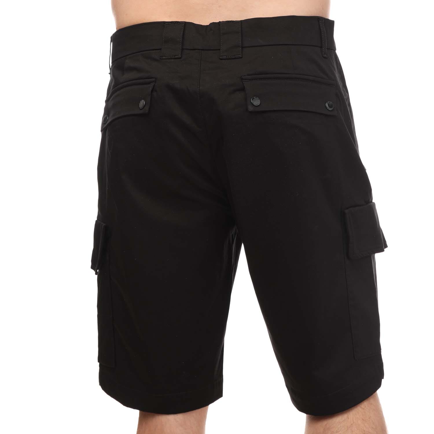 C.P. Company - Black cargo shorts with circular mini logo