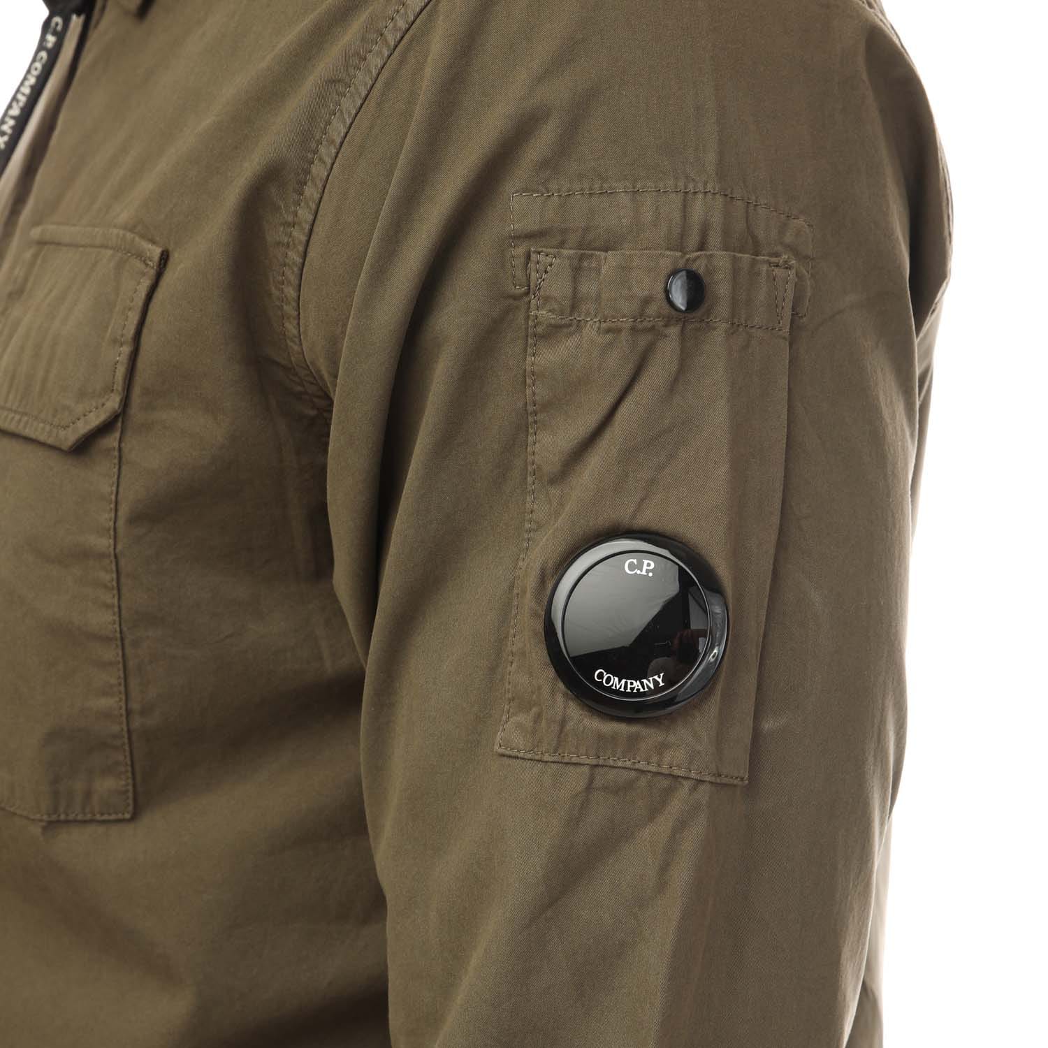 Khaki C.P. Company Mens Gabardine Zipped Shirt - Get The Label