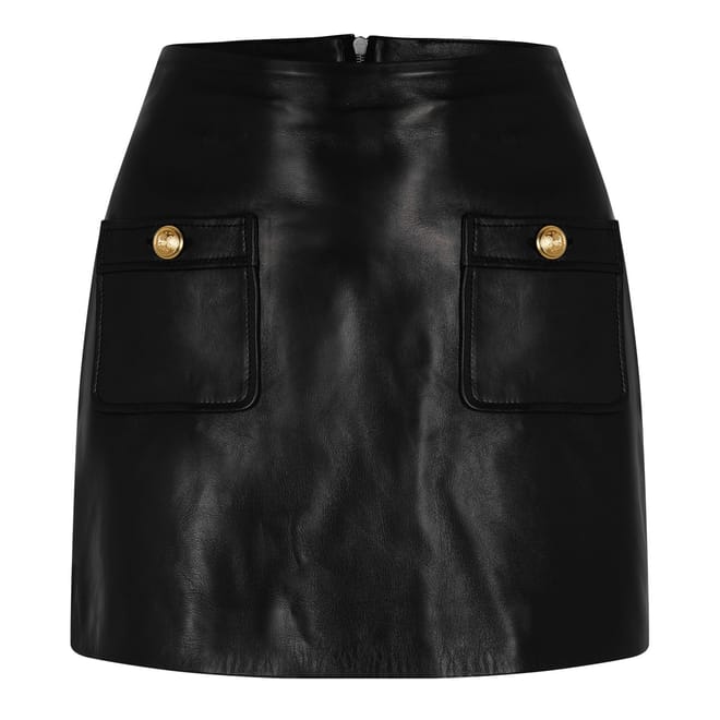 Buttons Leather Mini Skirt