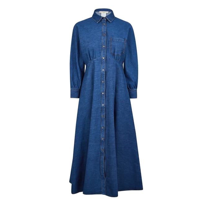 Denim Collared Neck Midi Shirtdress