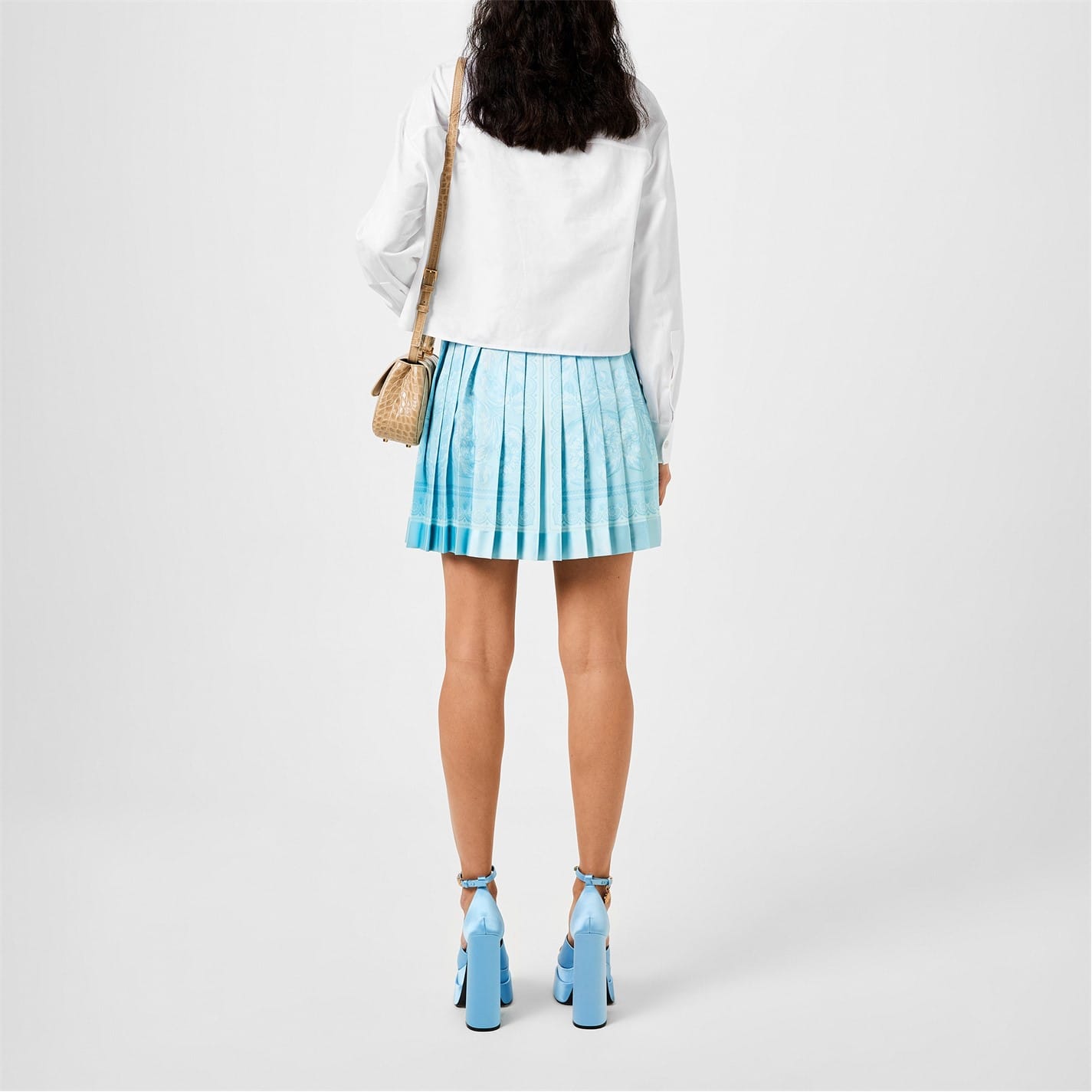 Blue Versace Barocco Pleated Mini Skirt - Get The Label