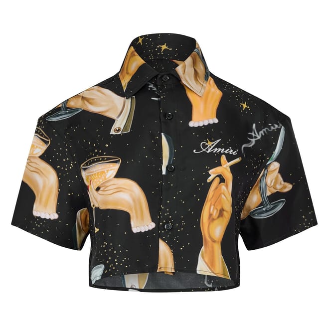 Cropped Relaxed Fit Silk Shirt