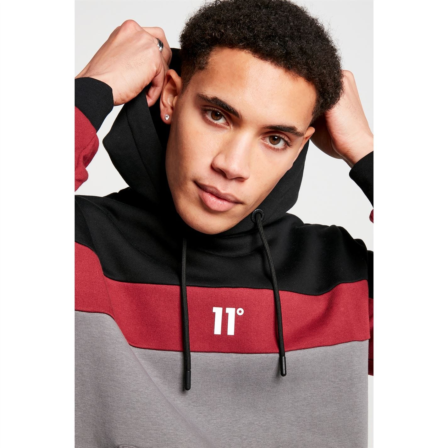 Black 11 Degrees Mens Degrees Panel Hoodie Get The Label