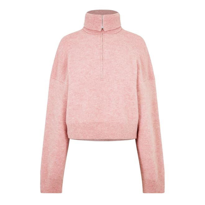 Cropped Zip Neck Relaxed Fit Sweater