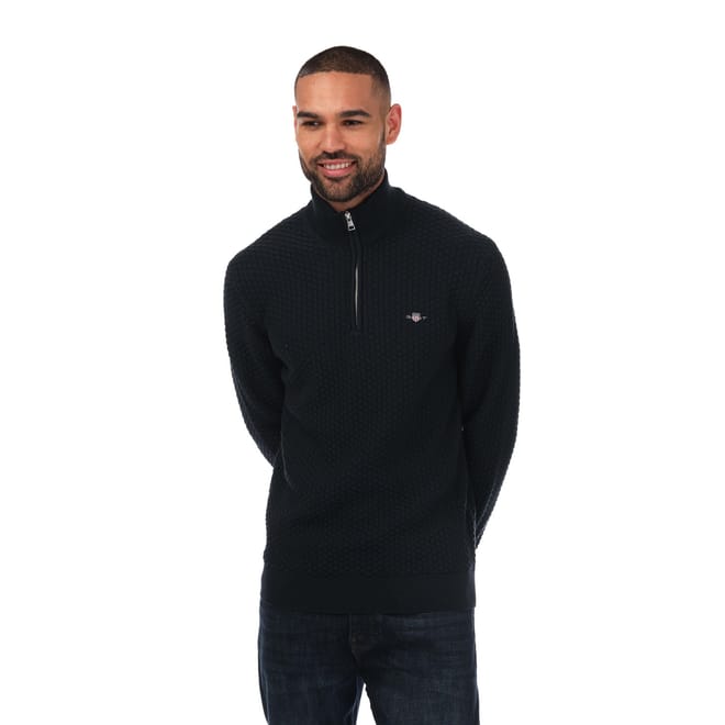 Mens Textured Cotton Half-Zip Jumper