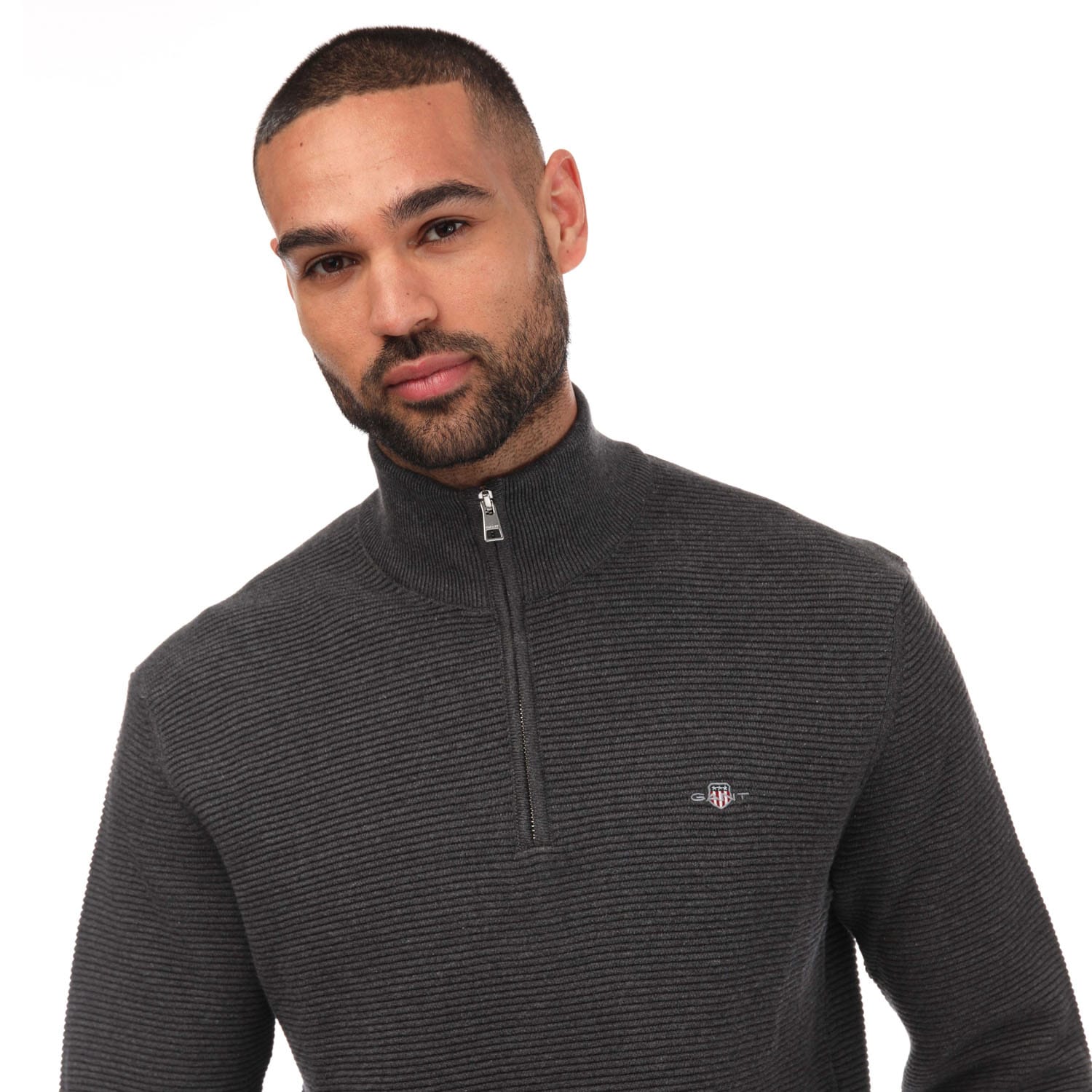 Grey Gant Mens Textured Cotton Half Zip Jumper Get The Label