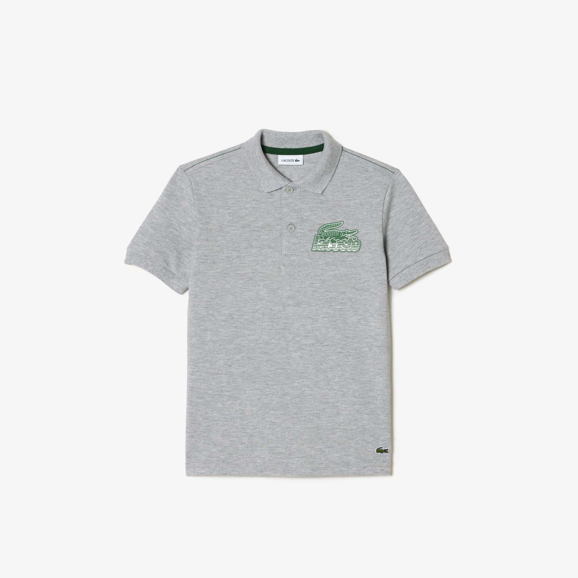 Lacoste Boy's Juniors Organic Cottton Contrast Print Polo Shirt - Grey - Size: 10 Years