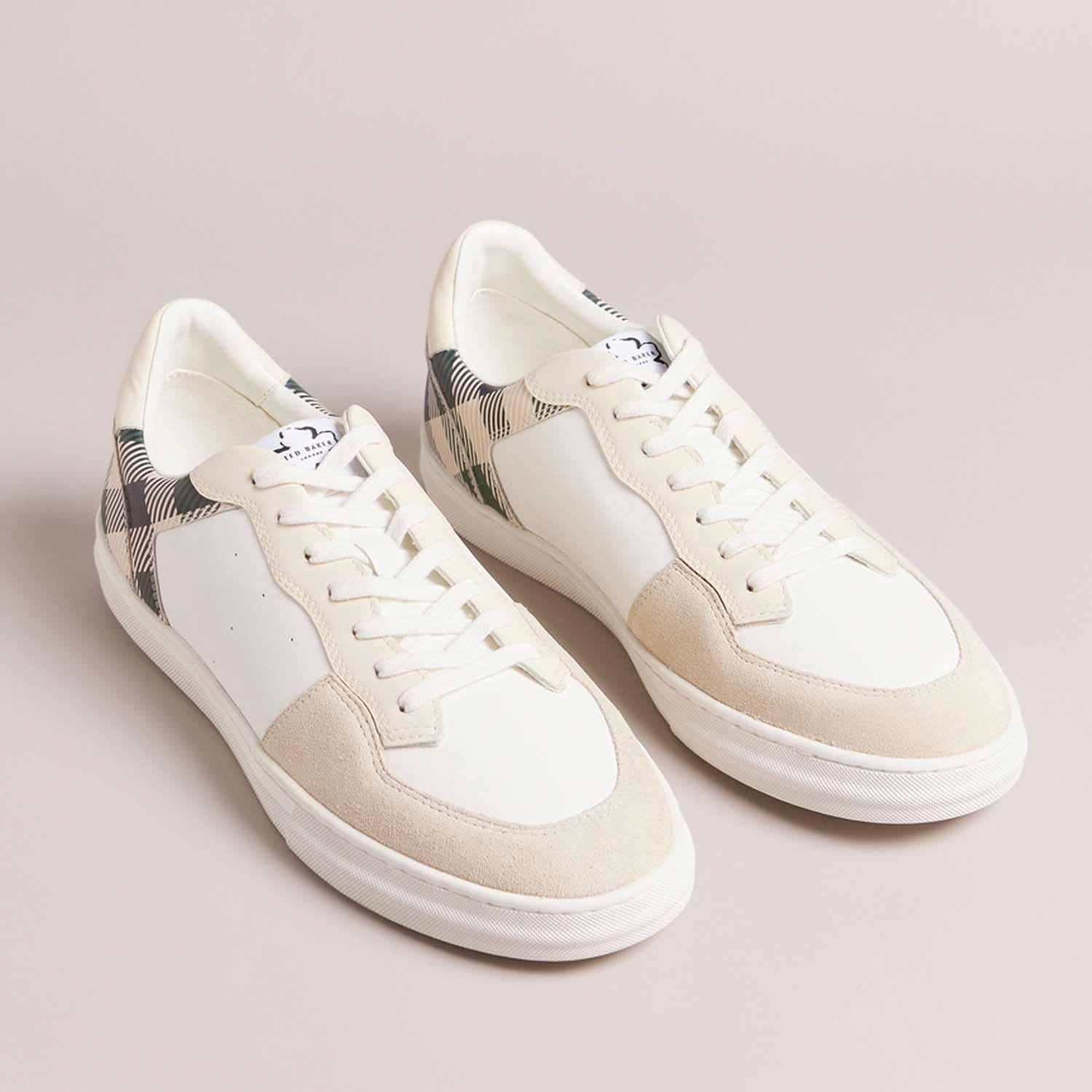 White Ted Baker Barkerg Leather Suede House Check Trainers Get The Label