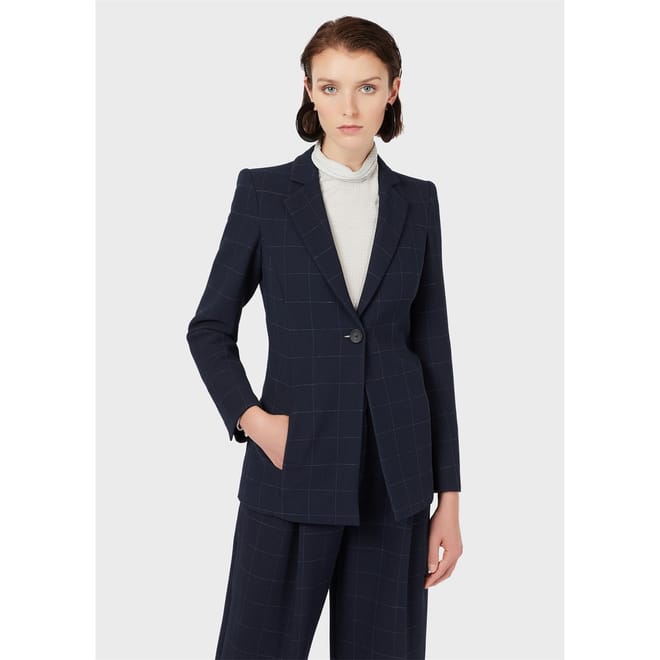 Chk Notched Neck Regular Fit Blazer Jacket
