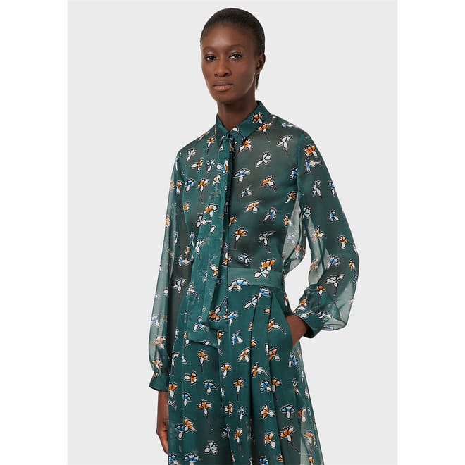 Long Sleeve Relaxed Fit Floral Pattern Blouse