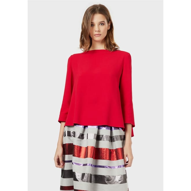 Relaxed Fit Long Sleeve Boat Neck Blouse