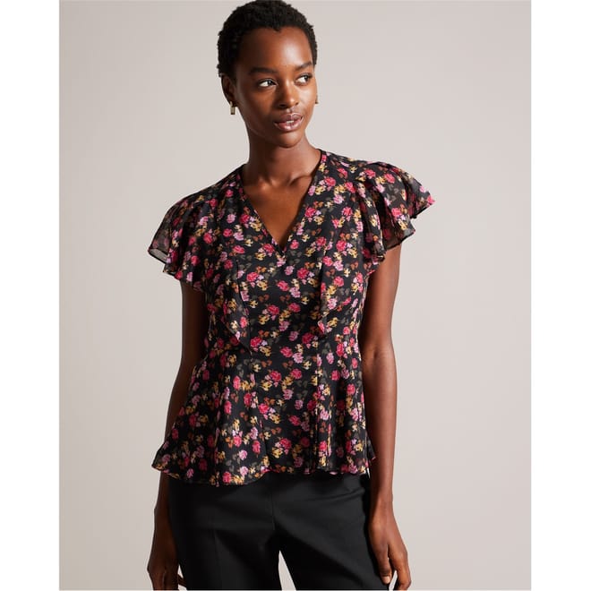 Turtleneck Short Sleeve Relaxed Fit Blouse