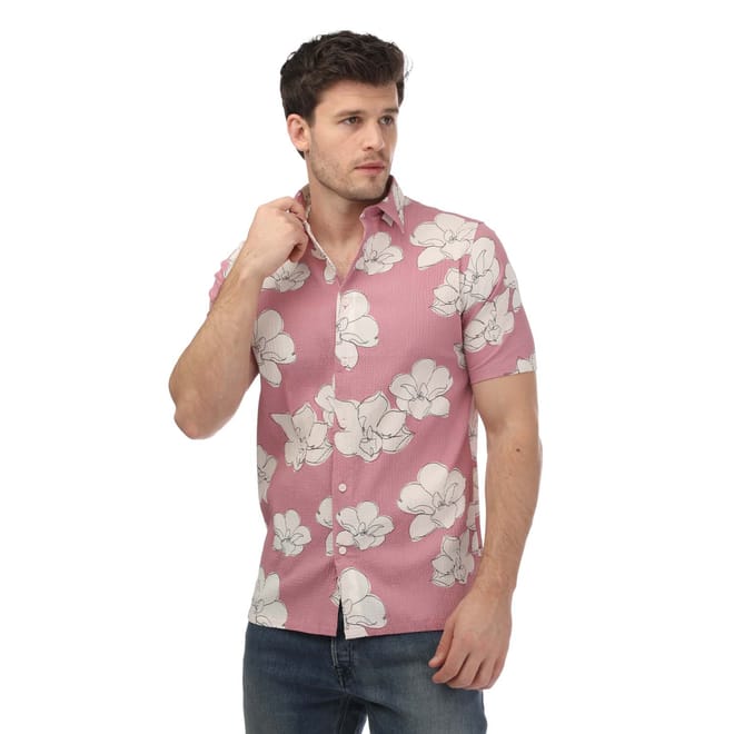 Coving Short Sleeve Seersucker Floral Print Shirt