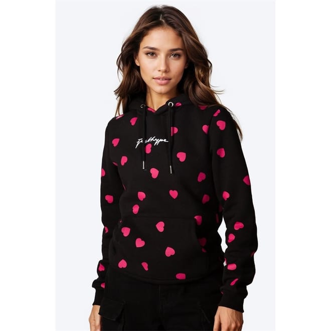 Hooded Heart Print Sweatshirt