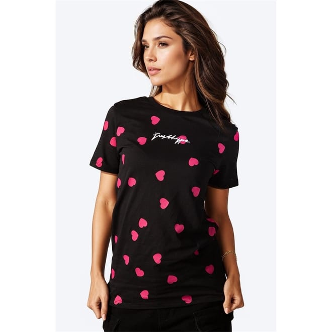 Heart Print Crew Neck Regular Fit T Shirt