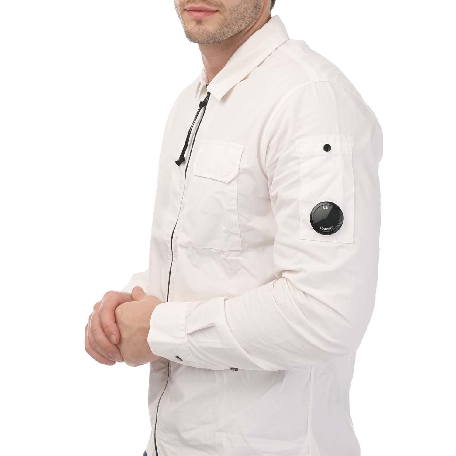 White C.P. Company Gabardine Zipped Overshirt - Get The Label