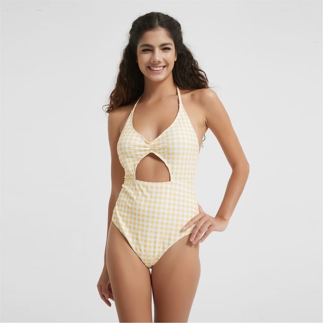 Gingham Cut Out One Piece Swimsuit