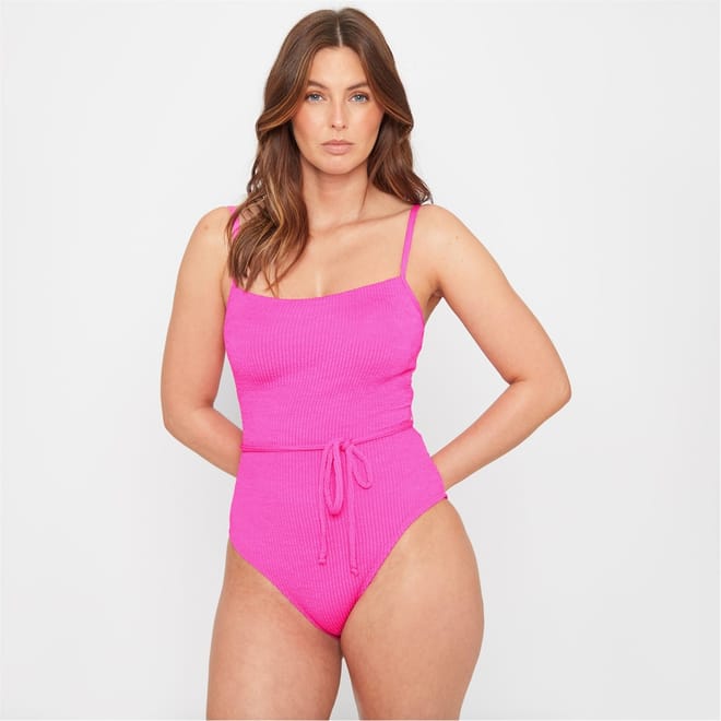 Textured Belted Swimsuit