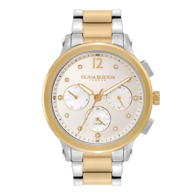 Luxe 38mm Multi Function Metallic White  And  Two Tone Bracelet Watch