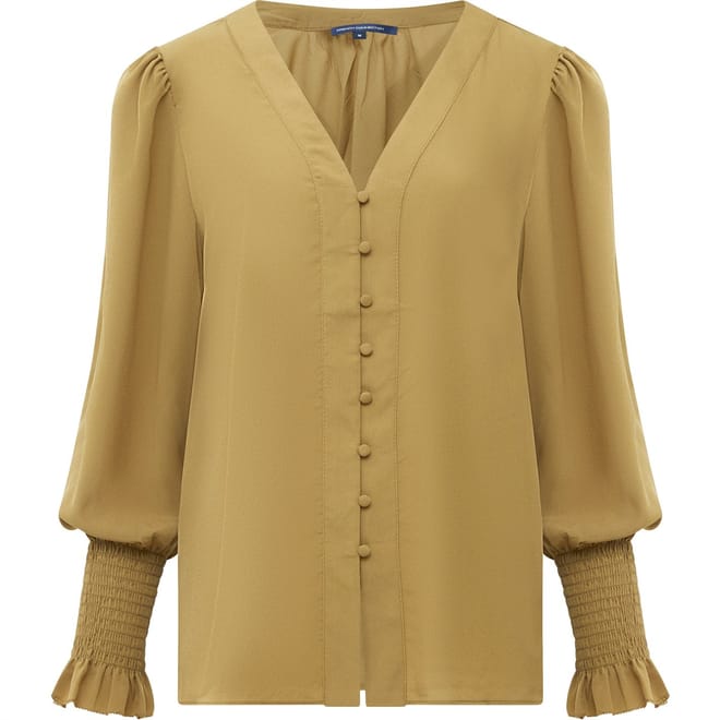 Crepe V Neck Long Sleeve Blouse