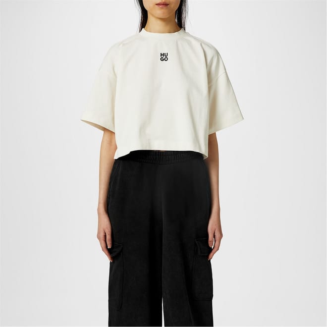 Cropped Relaxed Fit Crew Neck T-Shirt