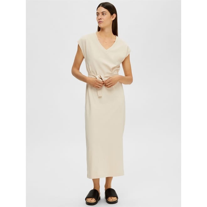 Belted V-Neck Midi T-Shirt Dress