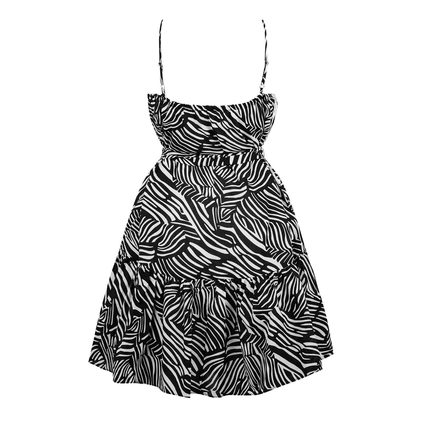 Michael Kors Zebra Tenty Ld42 Halter Neck Midi A Line Dress in Black