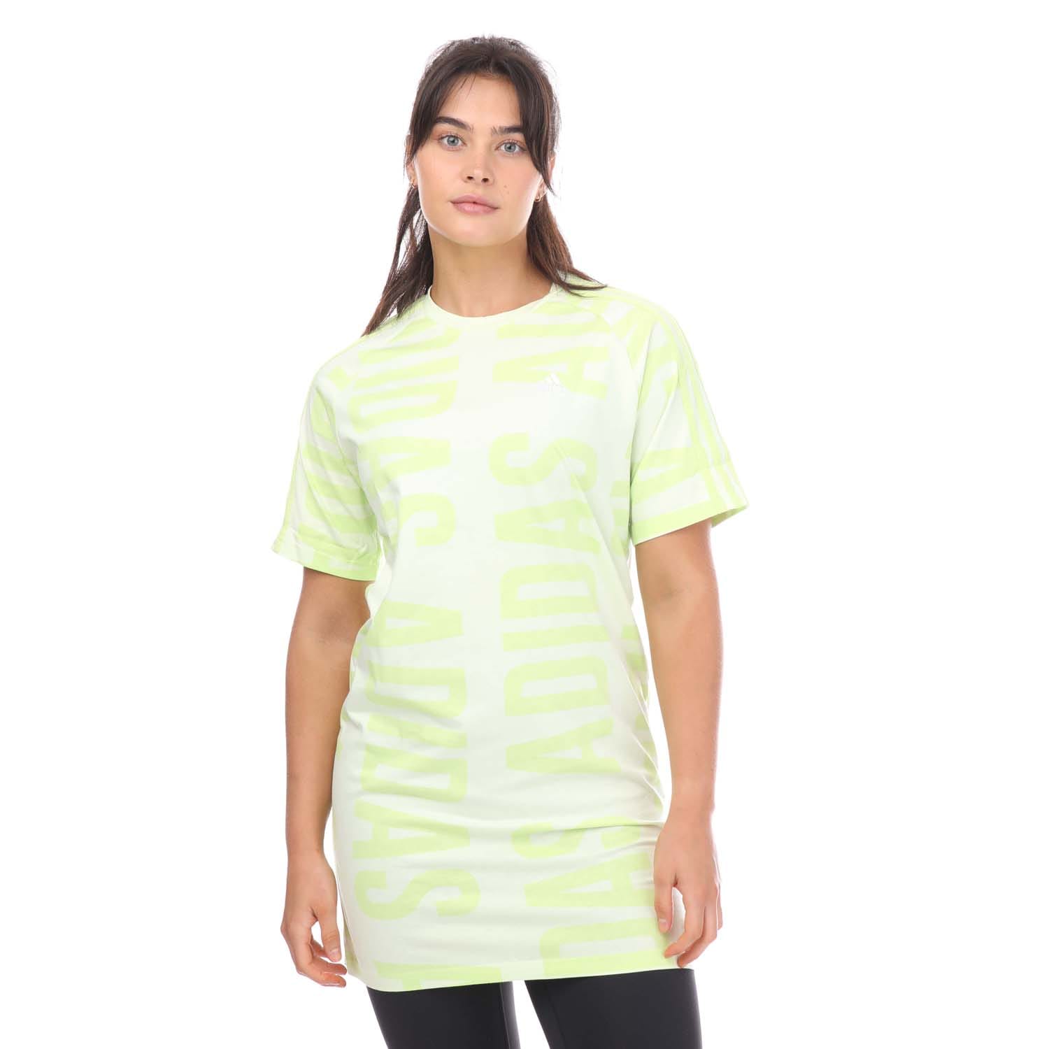 Lime adidas Essentials Allover Print T Shirt Dress Get The Label