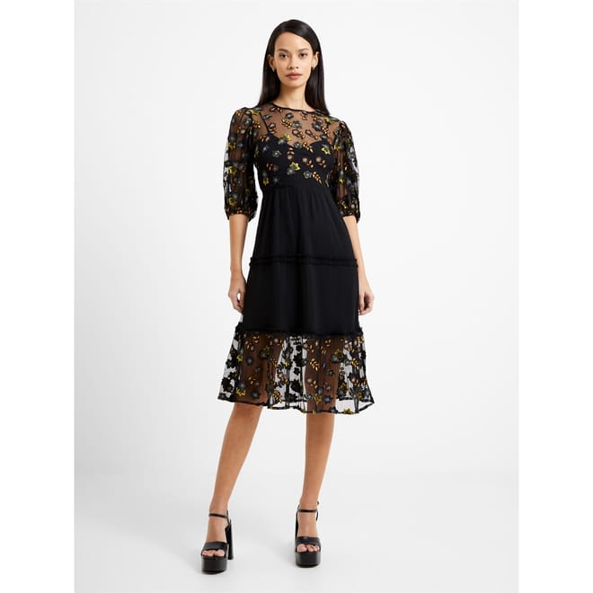 Camielle Embroi Crew Neck Midi Dress