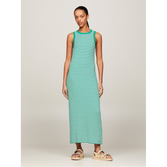 Ribbed Crew Neck Midi T-Shirt Dress